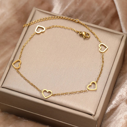 DGIDDK Stainless Steel Fashion Hollow Peach Heart Chain Female Anklet Bohemian Summer Beach Accessories Party Jewelry Gifts New