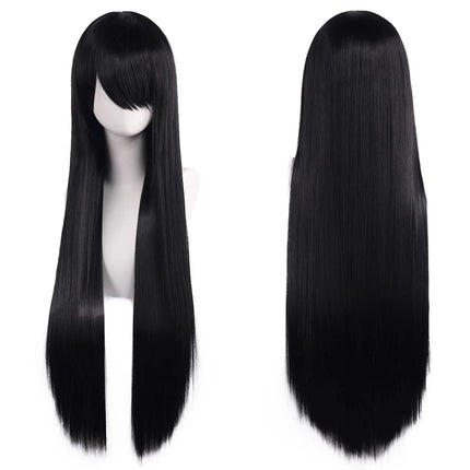 80cm Long Synthetic White Purple Cosplay Wigs Green Hair Straight Silver Wig Pink Hairpiece Lolita Wig with Bangs