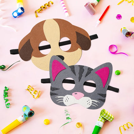 12Pcs Mask Cat Felt  Set Cartoon Puppy Toy Mask Dress up Party Favors for Theme Party Birthday Cosplay Animal Theme Masquerade