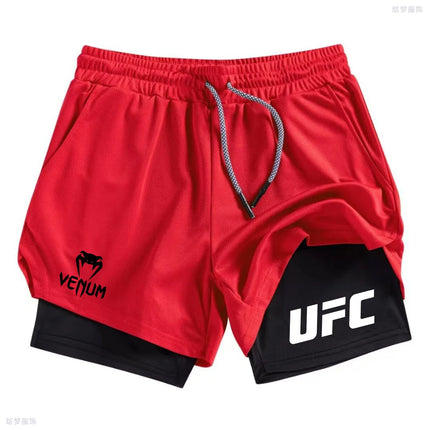 Summer bottom wear running shorts, men's fitness gym training 2-in-1 sports shorts, quick-drying exercise jogging double-layer s