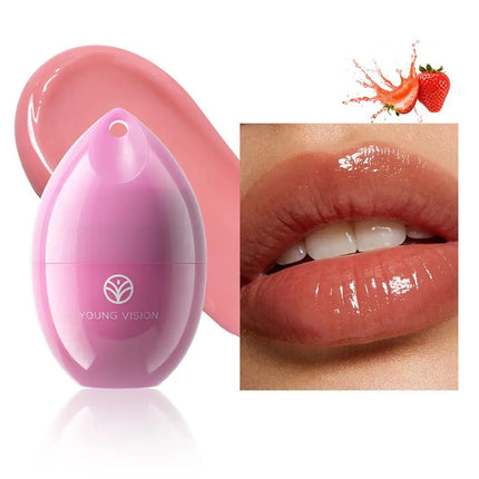 Fruit Flavored Lip Mask Egg Cherry Strawberry Blueberry Peach, Hydrating Reduces Lip Lines Lip Care, Portable Puff Ball Keychain