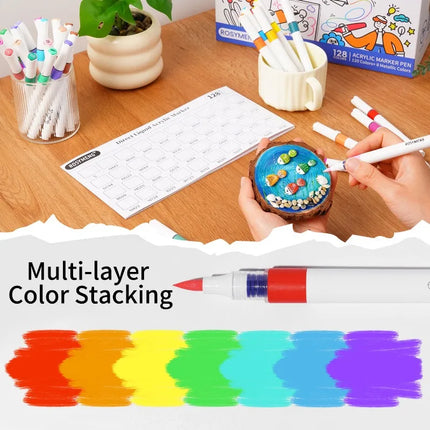 ROSYMENG 126/9 Colors Acrylic Paint Marker Pens Soft Brush Professional Drawing Pens PK LANGUO School Stationery Art Supplies