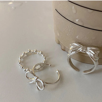 VENTFILLE 925 Sterling Silver Bow Tie Open Finger Ring For Women Gift Cute Design Fashion Jewelry Gift Wholesale