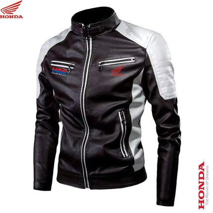Honda men's spring and autumn thin motorcycle retro fashion leather jacket stand collar PU leather jacket casual leather jacket