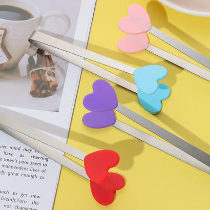 1pc Creative Silicone Stainless Steel Mini Snack Food Tongs Non-slip Handles BBQ Bread Ice Cube Clip Kitchen Accessories