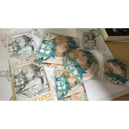 6Pieces Anime Lucky Gift Bag Cartoon Michael Kaiser Collection Bag Keychain Laser badge LOMO Card Postcard Laser Card Toy Gift
