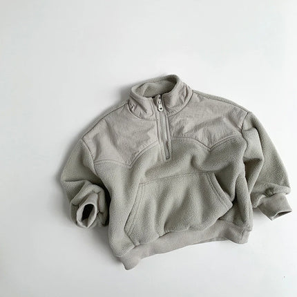 MILANCEL New Winter Children Hoodie 1-7T Simple Color Block Girls Fleece Top Korean Version Loose Kids Warm Clothes