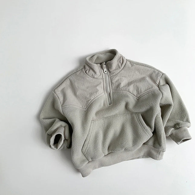 MILANCEL New Winter Children Hoodie 1-7T Simple Color Block Girls Fleece Top Korean Version Loose Kids Warm Clothes
