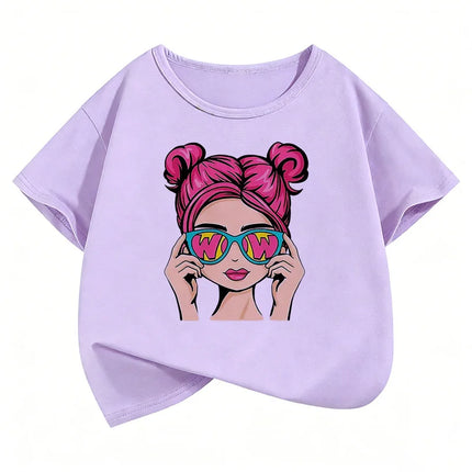 Fashion Girl Design Printed T-Shirts Soft Short Sleeve Kids Children's T-shirt Girls Summer Spring Casual Top Tee Shirt