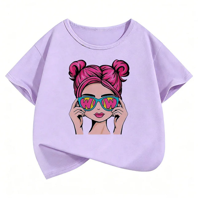 Fashion Girl Design Printed T-Shirts Soft Short Sleeve Kids Children's T-shirt Girls Summer Spring Casual Top Tee Shirt