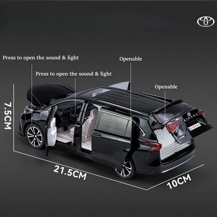 1/24 TOYOTA SIENNA MPV Van Diecast Toy Car Model Miniature Pull Back Sound & Light Doors Openable Collection Gift For Boyfriend