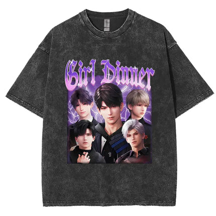 Funny Girl Dinner Caleb Graphic Tee Shirt Love and Deepspace Novelty Cotton T Shirts Fashion High Quality Vintage Washed T-Shirt