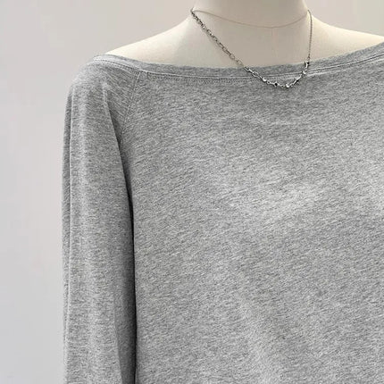 One Shoulder Cotton Slant Shoulder Long Sleeve Women's Interior-Style Wide Truffle Shoulder Base Autumn Winter Shirt