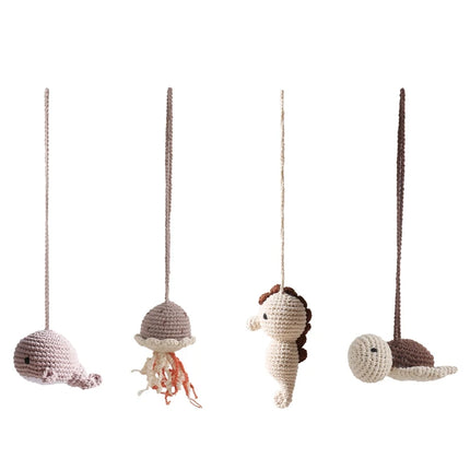 1pc Play Gym Pendant for Kids Crochet Rattle Ocean Montessori Crochet Rattle Children's Toys Mobile Bell Ring Wooden Babies Gym