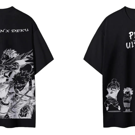My Hero Academia Kacchan X Deku 2025 Summer Men's Cotton T Shirt Anime Streetwear Casual Short Sleeve Tops for Fans Black Loose