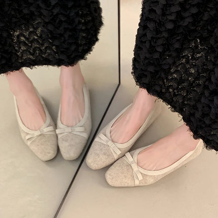 Fur Lining Women Flats Shoes Concise Round Toe Butterfly-knot Shoes Comfort Soft Sole Outdoor Shoes 2026 Spring Autumn Loafer