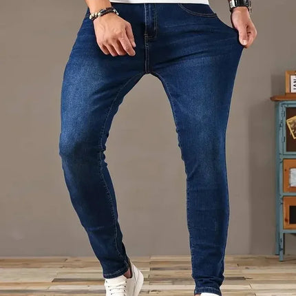 Mens Jeans Elastic Skinny Solid Color Stretch Pencil Pants Slim Fit Denim Jeans Jogging Streetwear Cowboy Casual Trousers Blck