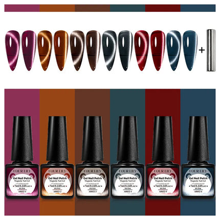 7pcs Gold Light Cat Magnetic Gel Nail Polish Set Maillard Magnetic Gel Semi Permanent Soak Off UV Gel Varnish Nail Art Manicure