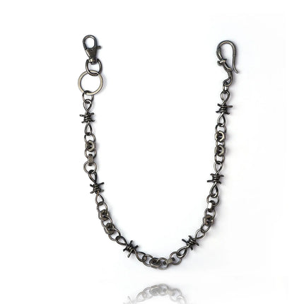 Black Punk Belts Bag Charms Thorns Wire Barbed Trousers Long Waist Chain Hippop Grunge Goth Women Men Pants Accessories Gift