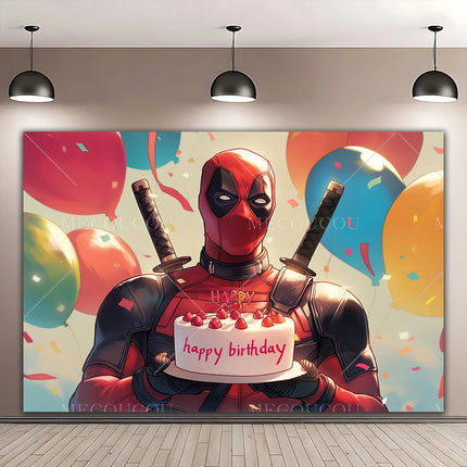 Superhero Deadpool and Wolverine Themed Customized Boy's Birthday Party Decoration Banner With Portrait Photography Studio Props
