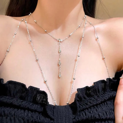 Luxury Square Crystal Chest Chain for Women Multilayer Silver Color Metal Beads Zircon Body Chain Sexy Beach Bikini Jewelry Gift