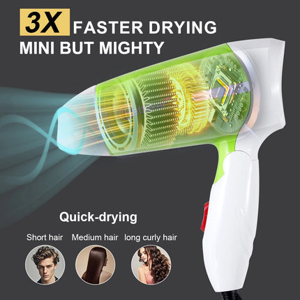 Hatteker Foldable Hair Dryer New Electric 2600W Household with 2 Wind Temperature Settings and Negative Ion Hair Care High-Power