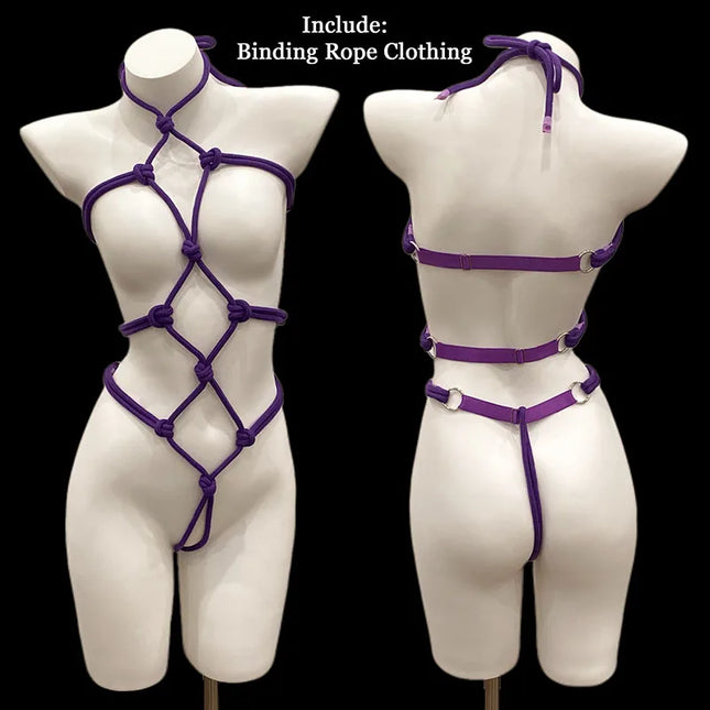 Women's Hot Sexy Hollow Lingerie, Crotchless Body Rope Bondage Open Crotch Jumpsuit, Cosplay Underwear, Female SM Sex Porno Clothing