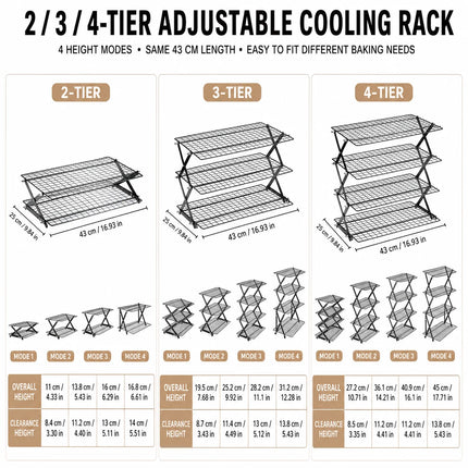 Foldable 2/3/4 Tier Cooling Rack For Baking Space Saving Stackable Wire Grid Cookie Cake Stand Easy Storage Baking Tools