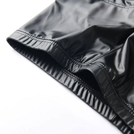 Men's Boxers Panties Faux Leather Button Boxershorts Men Pouch Panties Sexy Gay Underwear Mens Boxers Lingerie Nightclub Costume