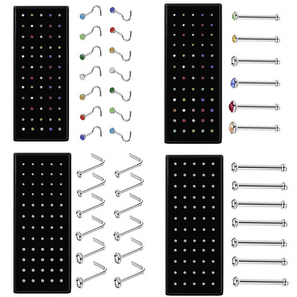 Fashion Crystal Stainless Steel Nose Stud Piercing for Women Hypoallergenic 1.8mm Nose Ring Straight/L/Screw Shaped Body Jewelry