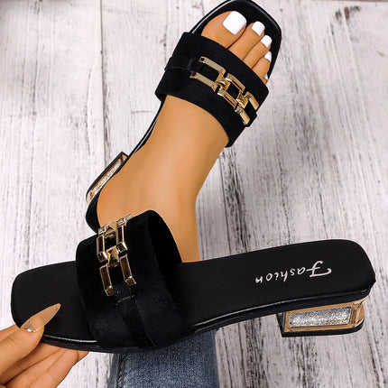 Women's Spring and Summer Casual Sandals, Bohemian Buckle Metal Buckle Fashionable Unisex Sandals, Beach Shoes, Versatile Kitten Heel Sandals, Vacation, Parties, Daily Work Clothing