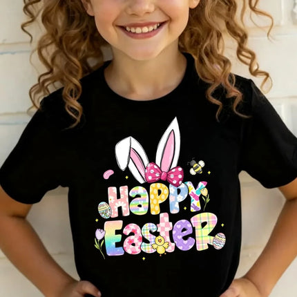 Pure Cotton Children's T-shirt 2026 Summer New Easter Themed Cartoon Printed Casual Parent-child Outfit for Boys and Girls