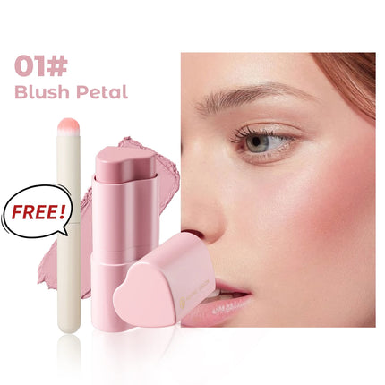YOUNG VISION 6-Color Matte Heart Blush, Contour Stick, Face Sculpting Mousse Blush, and Lipstick 3-in-1, gift 1pcs makeup brush