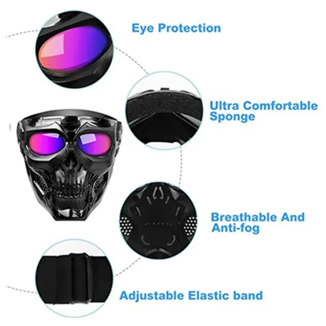 Cycling Colorful Goggles Motorcycle Skull Mask Riding Windproof Full Face Mask Paintball Game Tactical Protective Helmet Mask