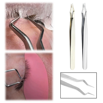 1Pc Stainless Steel Curved Tip Lash Extension Tweezers Anti Slip Straight Tweezers High Precision Nail Art Makeup Beauty Tools