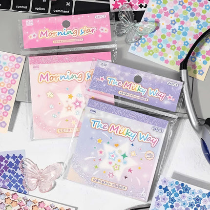Starstorm 24 Sheet Holographic & Matte Mini Sticker Book 8x8cm Aesthetic Journaling Supplies Planner Scrapbooking Deco Stickers