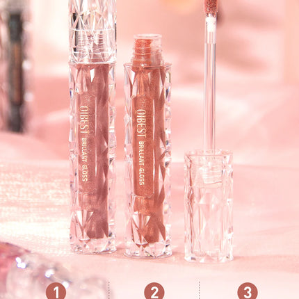 QIBEST Shimmer Lip Gloss Diamond Glitter Lip Tint Waterproof Long Lasting Matte Liquid Lipstick Red Purple Lipgloss Women Makeup