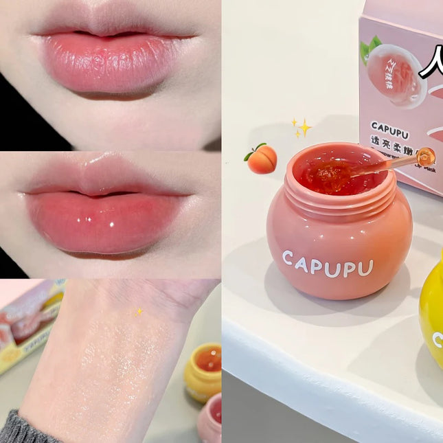 1Pcs Peach Jelly Lip Balm Clear Moisturizing Hydrating Reduce Lip Lines Honey Lip Oil Fruit Lipstick Lips Care Makeup Cosmetics