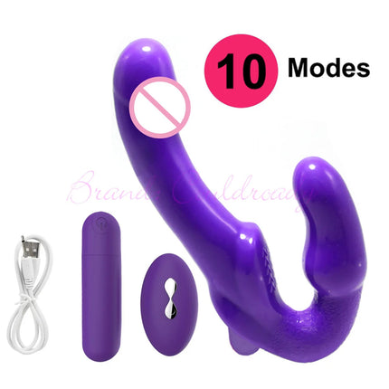 Strapless Strap-on Vibrating Dildo for Couples Strapon Double Head Wireless Remote G-spot Vibrator Sex Toys for Women