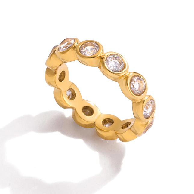 Uworld Minimalist 18K Gold Color Plated Stainless Steel Zircon Water Drop shaped Sparkling Ring Stackable Heart Shaped Full Zirc