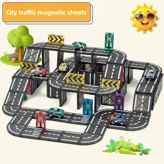 Creative Colorful Window Magnetic Sheet Children DIY City Road Car Model Track Magnetic Block Splicing Puzzle Toy Gift For Kids