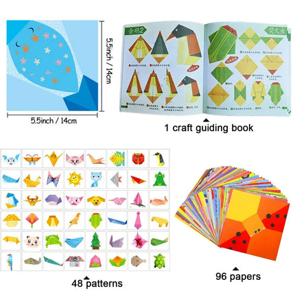 Origami Kit 30/96 Sheets Origami Paper Craft Guiding Book DIY Art Craft Projects Supplies for Beginners Children Kids Boys Girls