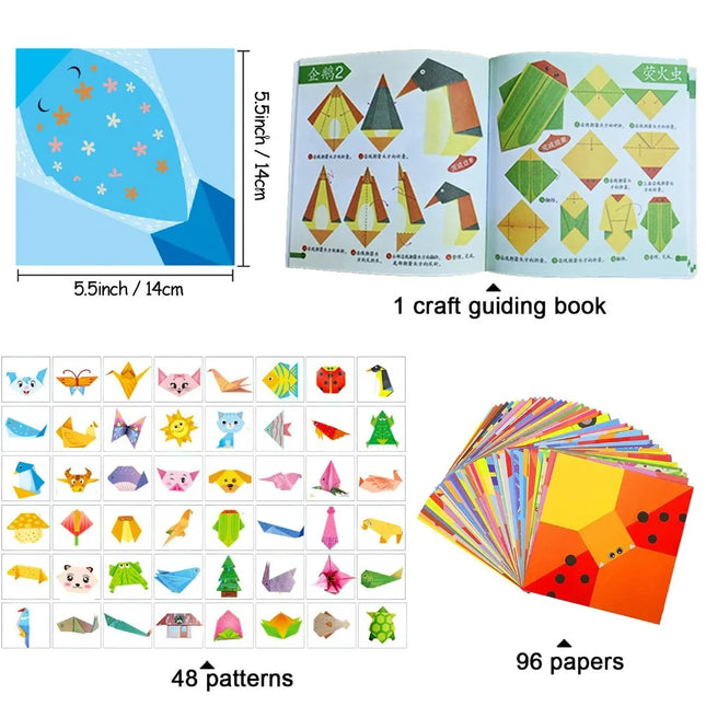 Origami Kit 30/96 Sheets Origami Paper Craft Guiding Book DIY Art Craft Projects Supplies for Beginners Children Kids Boys Girls