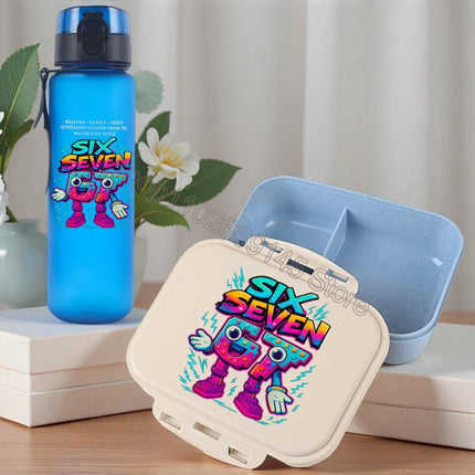 2pcs Steal A Brainrot Bento Lunch Box Water Bottle 67 Six Seven Cartoon Printed Lunch Box Boys School Supplies Children Gifts