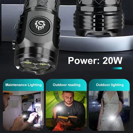 High Strong Power LED Flashlight Built-in Battery Type-C Rechargeable with Pen Clip Torch Outdoor Camping Emergency Lantern
