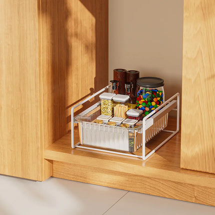 1-3 Tier Under Sink Organizer Pull Out Cabinet Storage Rack Sliding Shelf with Clear Drawers for Kitchen Bathroom Storage Rack