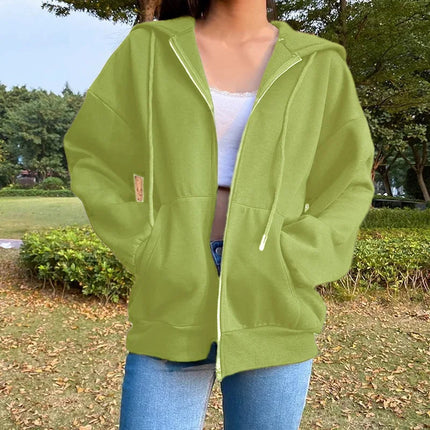 Oversized Hooded Zipper Sweatshirt Shoulder Drop Cuff Independent Station Women's Open Cardigan Street Style Comfortable Casual