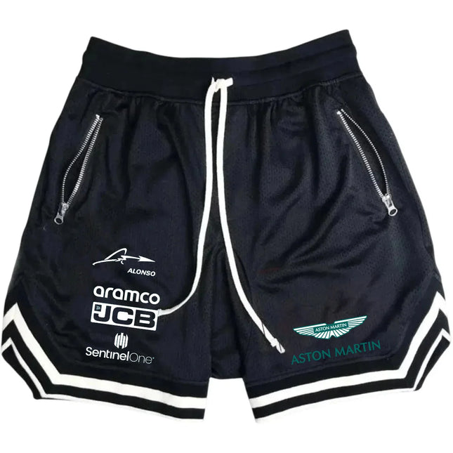 New Aston Martin men's slim-fit shorts - single-color design, comfortable and breathable, with high-quality elastic waist. Fast