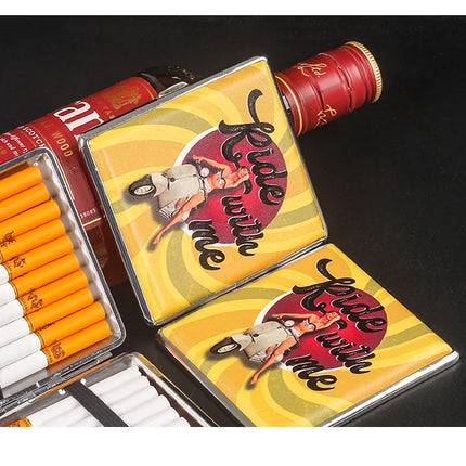 Creative Cigarettes Case Hold 20 Sticks Printed Leather Cigarette Case Smoking Box Sleeve Pocket Tobacco Pack Women Girls Gift