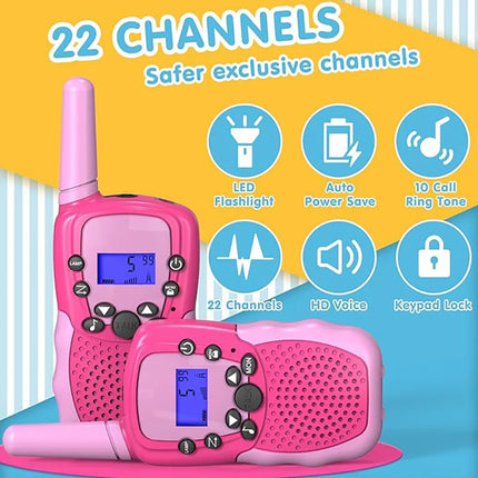 Walkie Talkies for Kids 22 Channels 2 Way Radio Toy with Backlit LCD Flashlight 3 Miles Range for Outside Camping Hiking